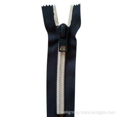 Nylon zipper suitable for garments and bags